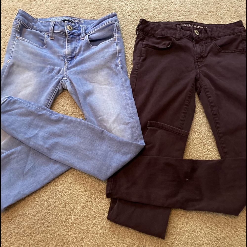 Lot of 2 American Eagle 🦅 Jeggings One Blue and One Brown Sz:2